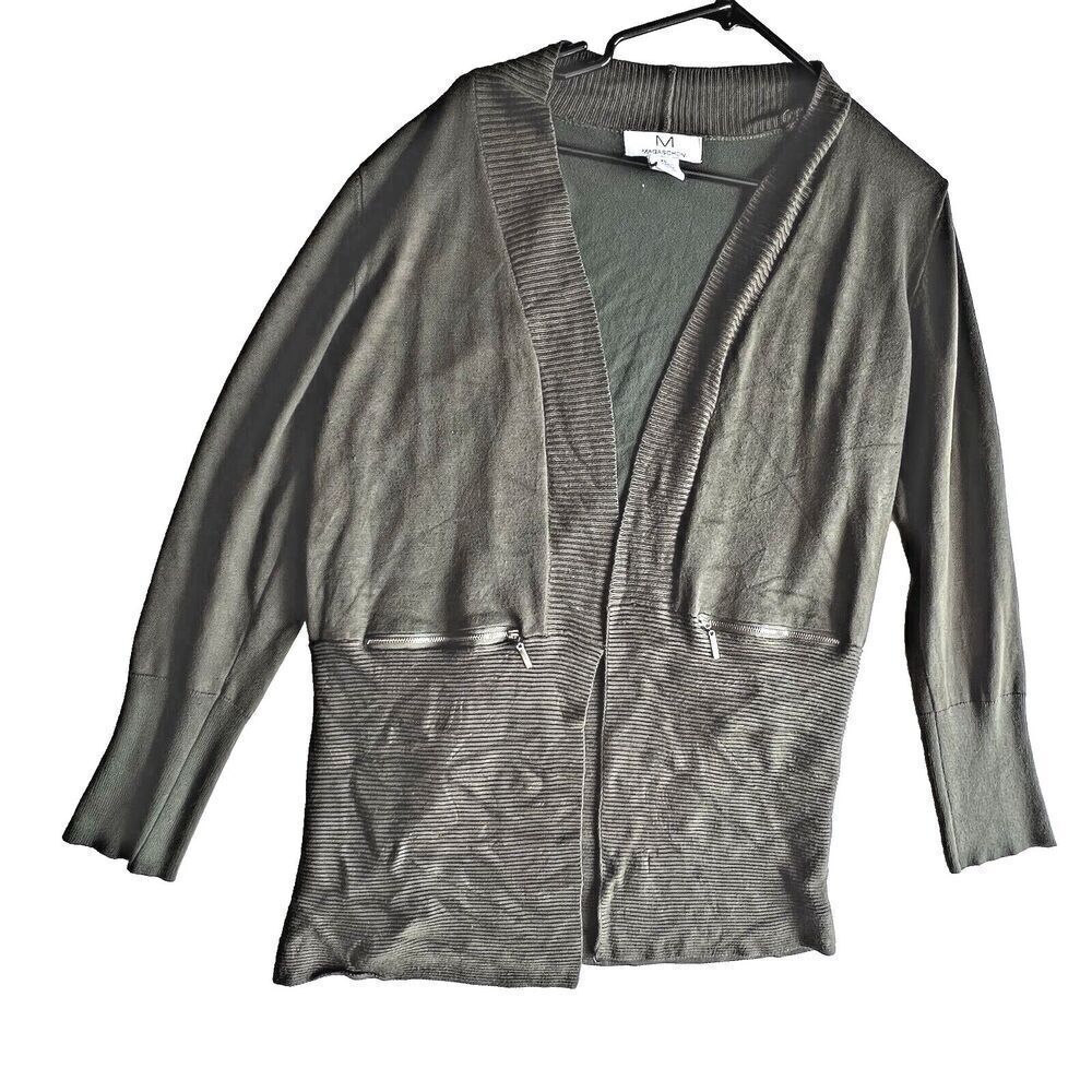 Magaschoni Cardigan Sweater Womens pockets Length olive  Long Sleeve Gray XL
